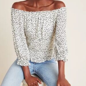 Anthropologie by Anthropologie Lucia Cream black polka dot top size S